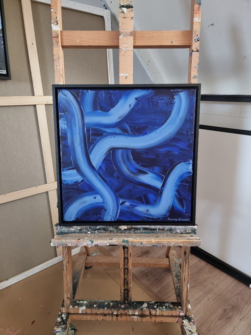 Modern artwork blue abstract painting handmade