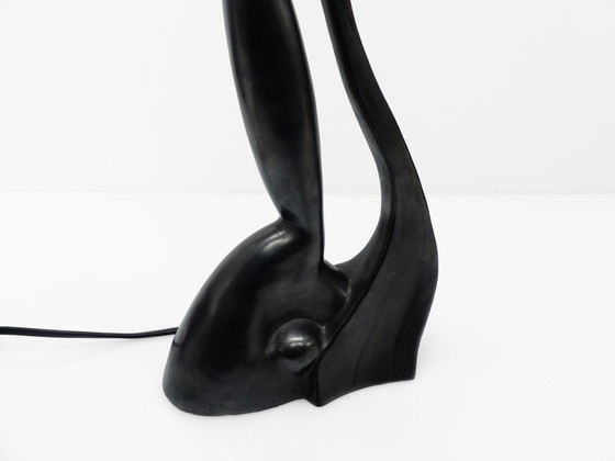 Image 1 of Pied de lampe sculptural anthropomorphe en céramique noire, Gil Agnoloni, Italie, circa 1950