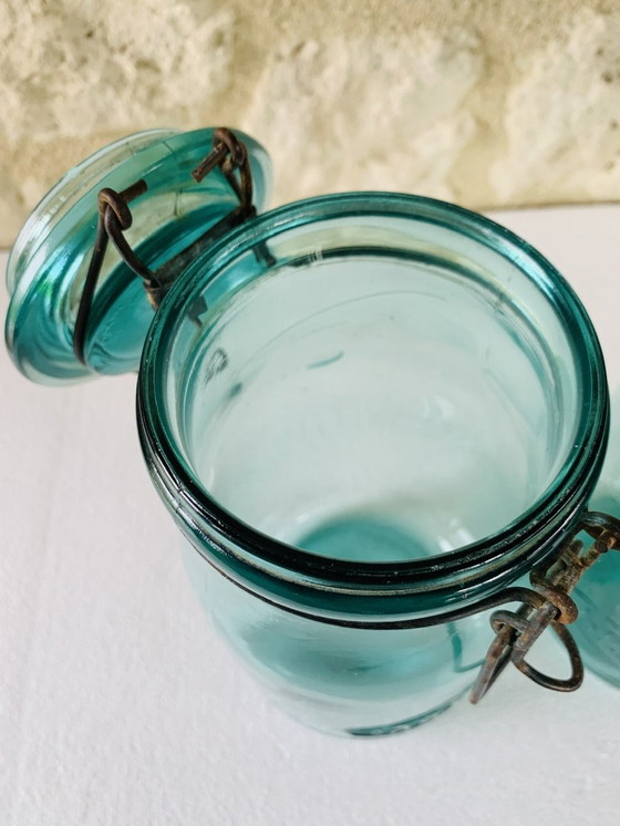 Image 1 of Pots en verre turquoise de Solidex, 1940s, ensemble de deux.