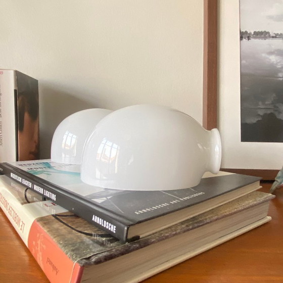 Image 1 of 2 opaline glass reflectors, half-egg shaped, for antique lamps