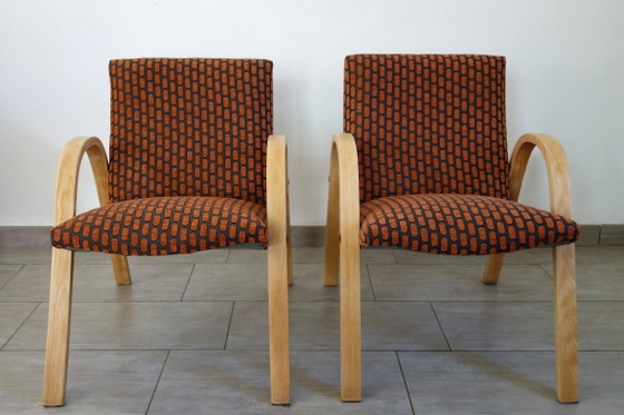 Image 1 of Een paar Bow Wood fauteuils van Steiner, jaren 1950.