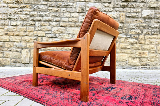 Image 1 of Poltrona vintage in pelle stile anni '60-'70, metà secolo.
