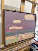 Landscape with fields, original painting, acrylic paints on canvas, including real wood frame, 71cm x 56cm