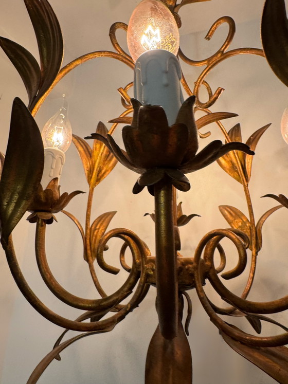 Image 1 of Gouden kroonluchter met palmbladmotief uit de jaren 70