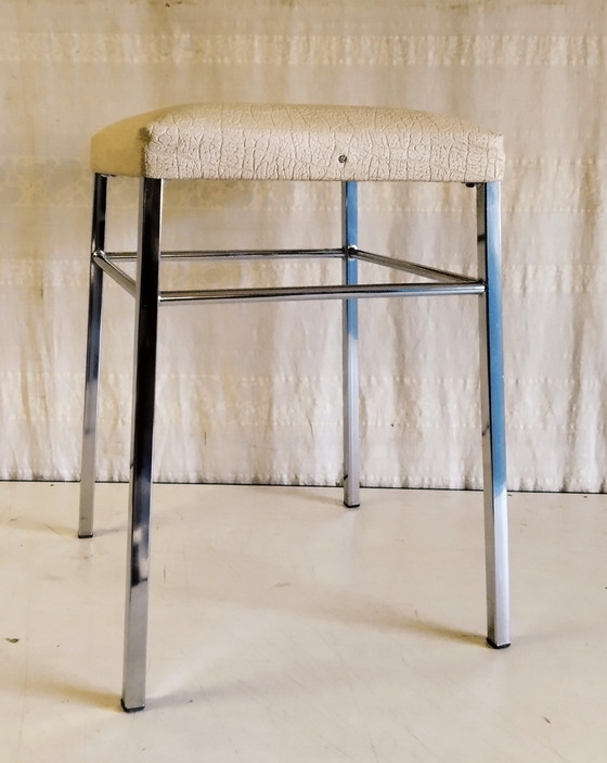 Image 1 of Vintage stool in chromed metal and imitation leather - 1970s