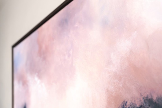 Large Original Framed Abstract Landscape Painting in Pink and Blue - A Doorway for Later (photo 13 of 19)
