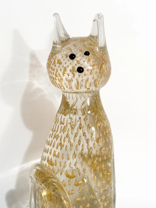 Scultura di gatto in vetro di Murano degli anni '70 con foglia d'oro – beeldhouwkunst, Murano Glass (photo 2 of 11)