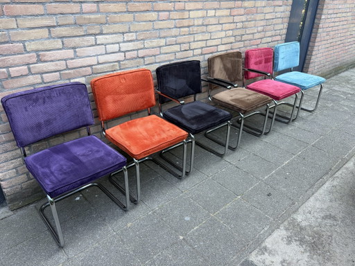 🪑🔥 6 Zuiver Ridge Rib Fabric Chairs – eetkamerstoelen, Chrome, Wood