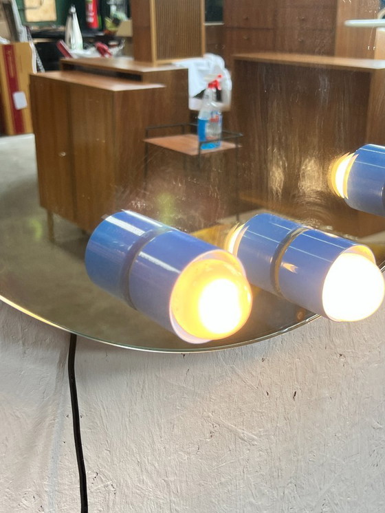 Image 1 of Specchio vintage, metallo blu, con illuminazione. Italia anni '90