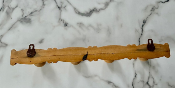 Vintage turned wood wall Coat rack hook, Beige (photo 7 of 7)