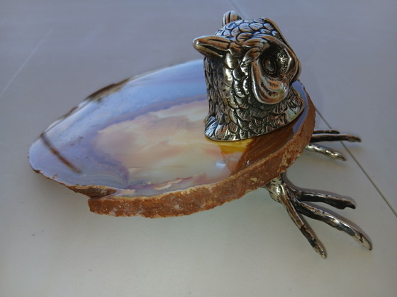 Image 1 of Fermacarte Scultura Gufo Vintage - Vanni Mazzetti - Argento 925 e Agata