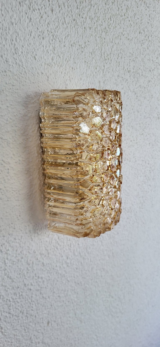 Image 1 of Glashütte Limburg Wandlamp Structuurglas Amber Mid Century Vintage