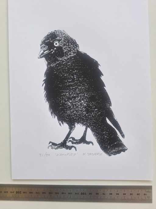 Linoprint 'Kauwtje'