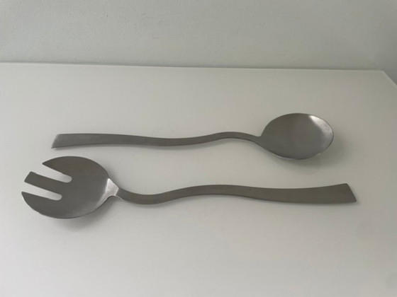Image 1 of Eleganti posate da insalata in acciaio inossidabile dalla forma ondulata