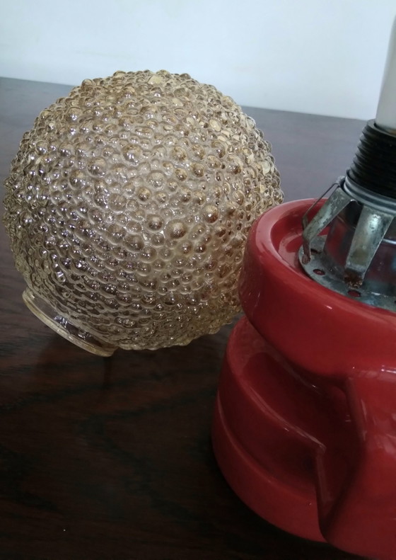 Image 1 of Space Age table lamp, red ceramic and bubble glass