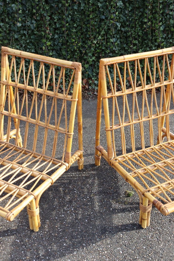 Image 1 of Pair of vintage rattan armchairs in the Audoux Minet style