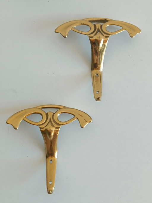 Pair of Mid-Century Modern Solid Brass Wall Coat Hooks – Sculptural Italian Design, 1950s–1960s