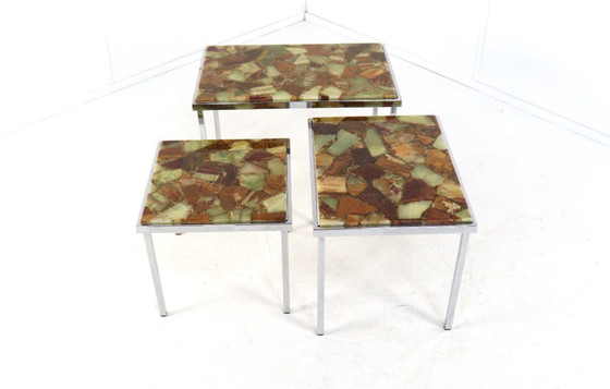 Image 1 of Set of 3 nesting tables epoxy Hollwood regency vintage