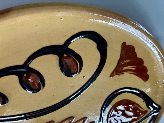 Image 1 of Grande piatto decorativo astratto in terracotta vintage