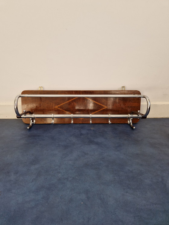 Image 1 of Vintage coat rack wood chrome - art deco 1930s gispen style