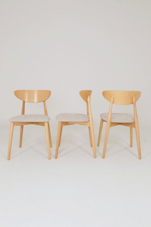 Set di 6 sedie da pranzo moderne, legno di faggio naturale ed ecru Farbic