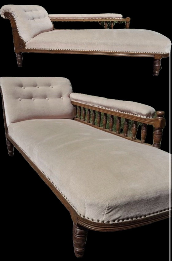 Art Nouveau/Victorian Chaise Longue, Textile, Velvet, Beige (photo 7 of 7)