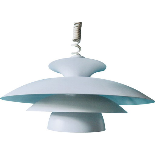 Vintage hanglamp van wit gelakt metaal met 3 kopjes, Denemarken 1980