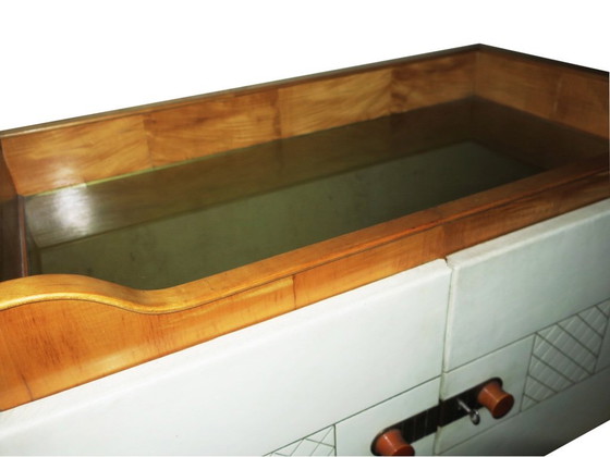 Image 1 of Art Deco Sideboard in Maple, Leather and Glass by Laszlo Hoenig, London 1940s