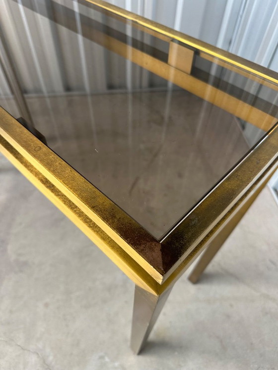 Image 1 of Vintage messing sidetable met glazen blad