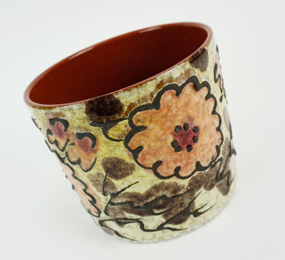 Image 1 of Marei keramische vintage bloempot uit de jaren 60/70, gemaakt van fat lava-keramiek met bloemendecoratie, modelnr. 11/3 2523