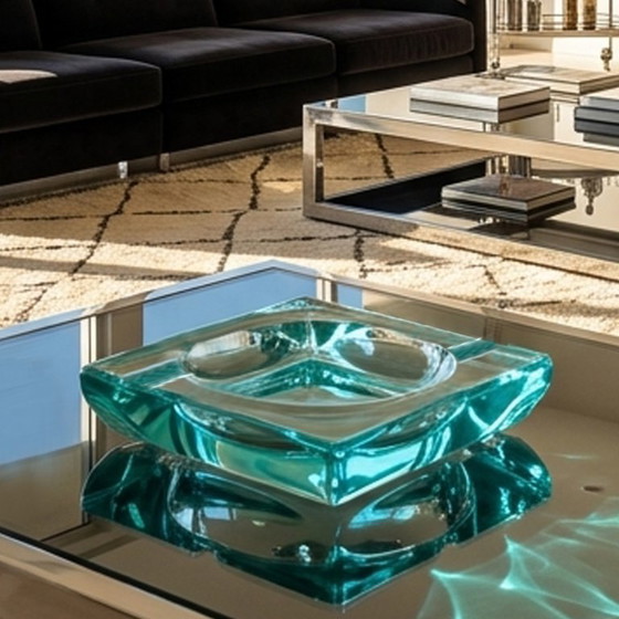 Jaren 70 Mid-Century Aquamarijn Asbak van Fontana Arte. Gemaakt in Italië – Glazen & Karaffen, Crystal (photo 3 of 7)