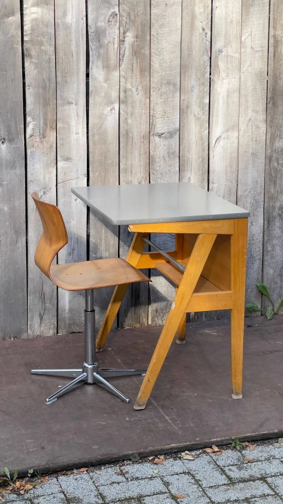 Vintage Adam Stegner desk (large stock), Wood, Grey, Mid Century Modern (photo 9 of 11)