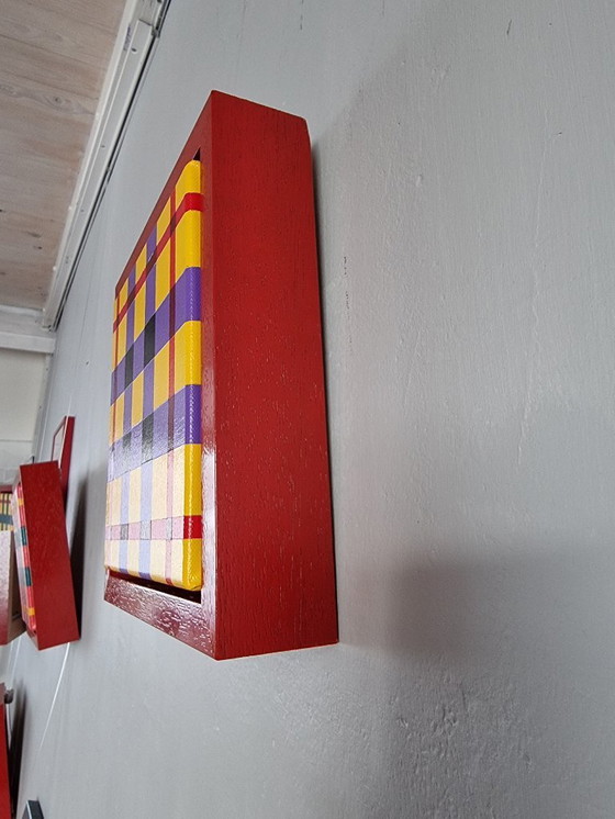 Image 1 of Frances Eckhardt - 24x24 cm handmade graphic artwork check tartan design modern painting no. 4