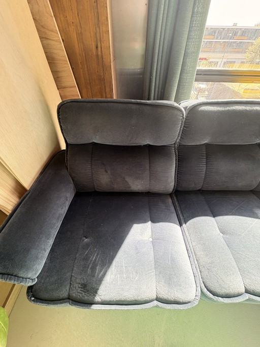 Canapé modulable Hukla 6 pièces avec fauteuil assorti, velours bleu années 70