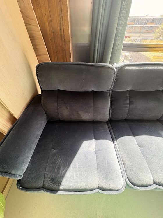 Image 1 of Canapé modulable Hukla 6 pièces avec fauteuil assorti, velours bleu années 70