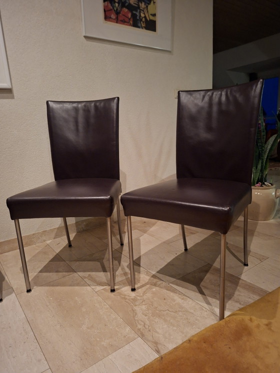 4 Bert Plantagie eetkamerstoelen – Leather, Metal (photo 3 of 7)