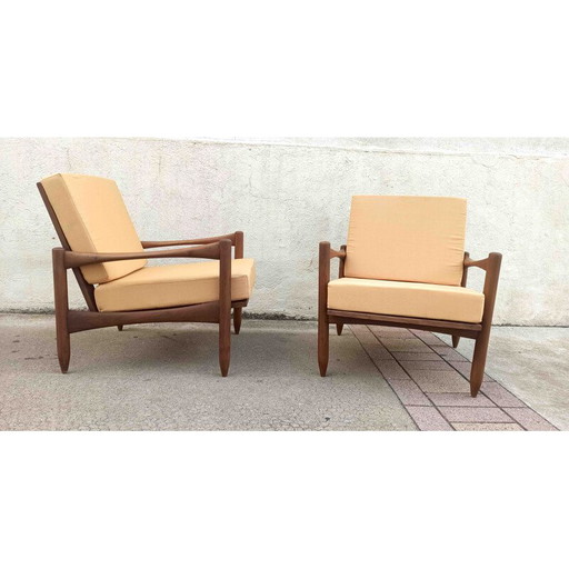 Paar Scandinavische vintage fauteuils in massief teakhout, 1950-1960