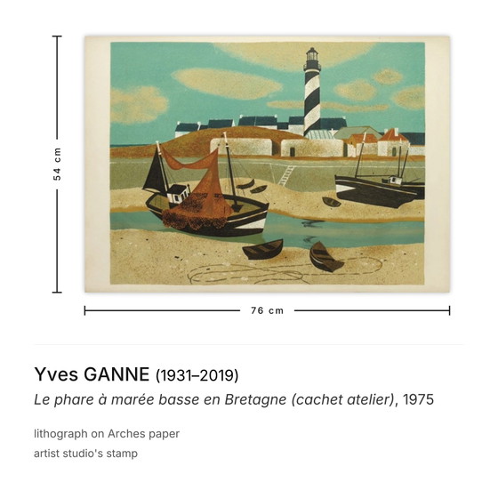 Yves Ganne Lithograph Le Phare À Marée Basse En Bretagne (Cachet Atelier) 1975 – Lithographies et sérigraphies (photo 3 of 5)