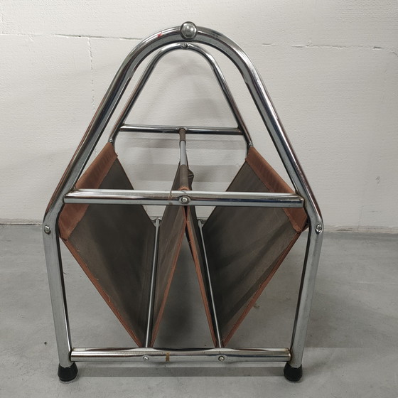 Image 1 of Zeldzame stijlvolle vintage jaren 60-70 chromen tijdschriftenrek lectuurbak 
