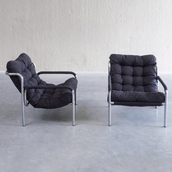 Coppia di Poltrone Tubolari Mid-Century Modern, Tessile, Nero (foto 6 di 12)