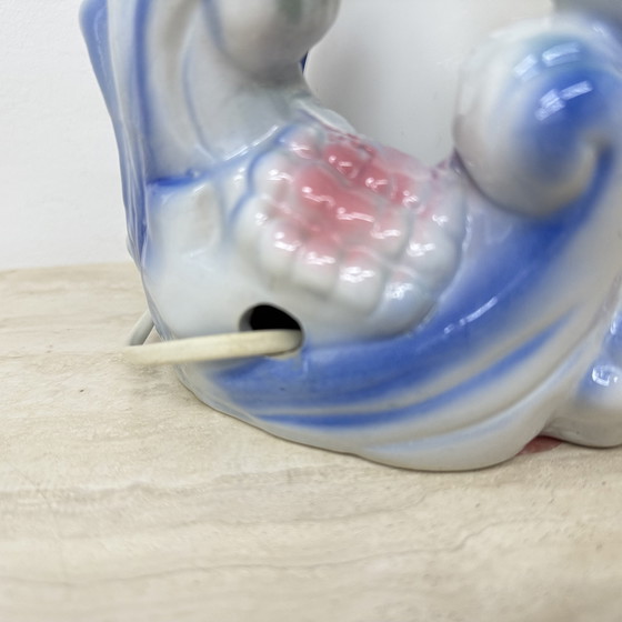 Image 1 of Dolfijn en zeemeermin Kleurrijk keramiek Vintage Tafellampje, 1970