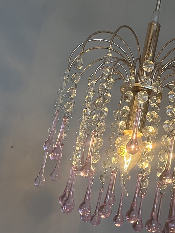 Image 1 of 3 pcs pink teardrop chandeliers pendant lights vintage