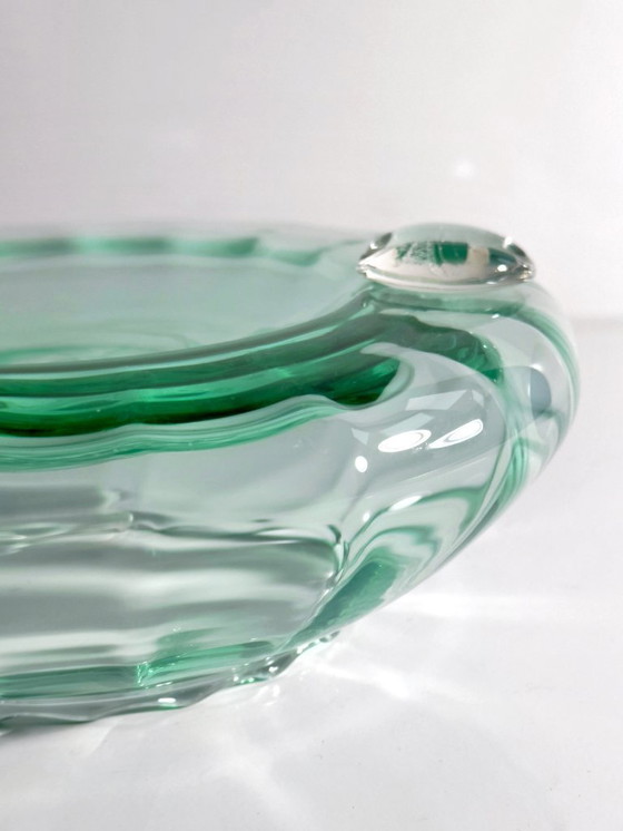 Image 1 of Cendrier en verre italien / Vide Poche vert turquoise années 1950, soufflé à la bouche