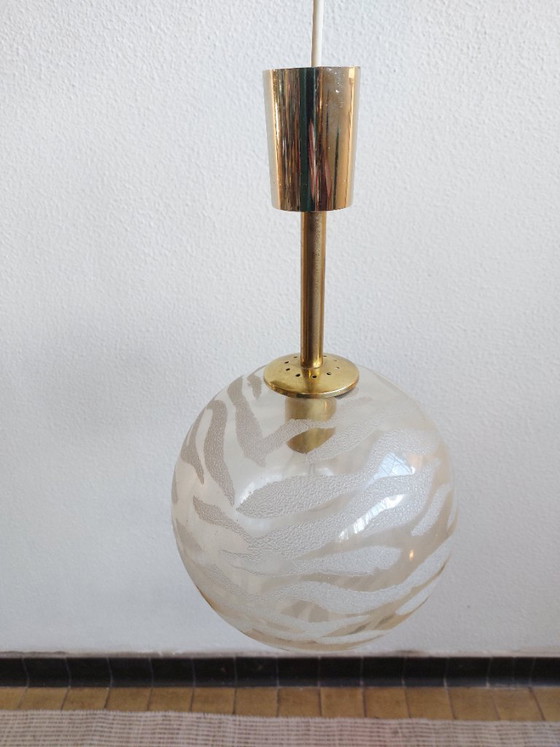 Image 1 of Lampada a sospensione vintage in vetro ottone Fischer Leuchten