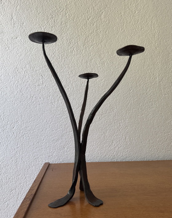 Image 1 of 60's Brutalist style wrought iron candlestick