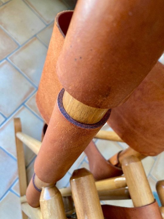 Image 1 of Handcrafted folding rocking chair made of solid wood and natural leather