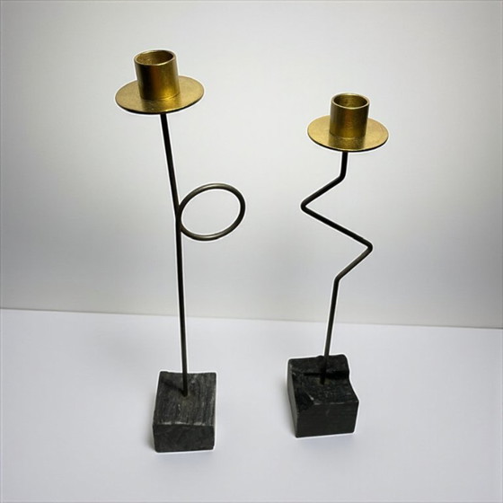 Image 1 of IKEA Kräsen kandelaar (set van 2) - Memphis Postmodern ontwerp door Ehlén Johansson, 1987