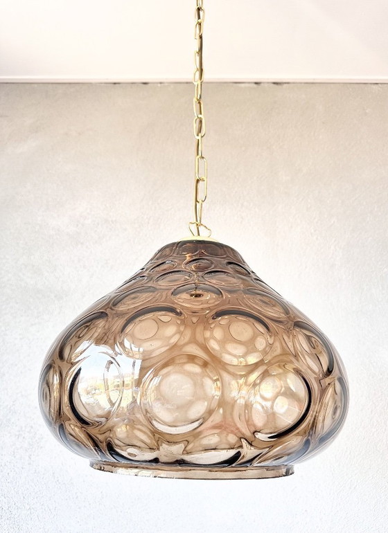Image 1 of Vintage smoked glass pendant lamp