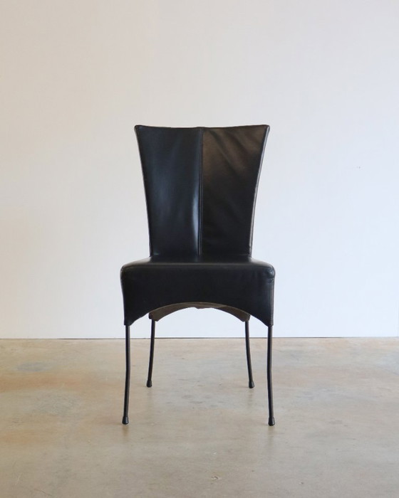 Image 1 of 4 sedie da pranzo in pelle nera