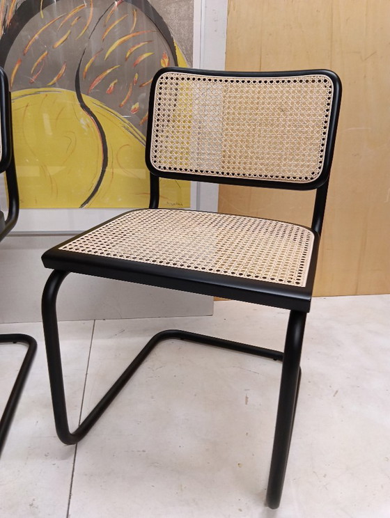 Image 1 of ALIVARMVSEVM 104. SET of 2 CESCA B32 Chairs (NEW) in Black Frame Limited Edition 